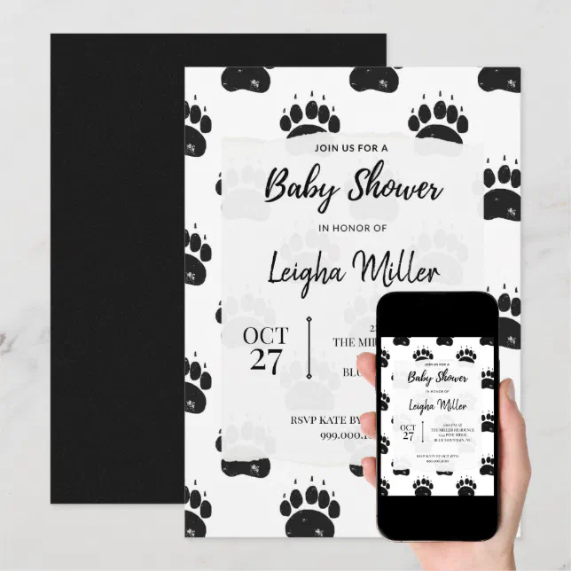 Woodland Bear Paw Print Baby Shower Invitation Zazzle