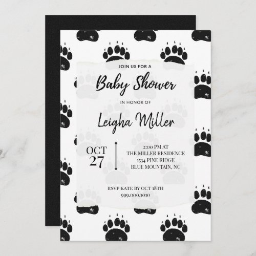 Woodland Bear Paw Print Baby Shower Invitation