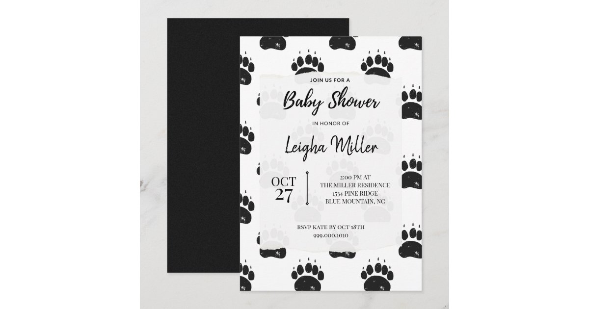 Woodland Bear Paw Print Baby Shower Invitation Zazzle