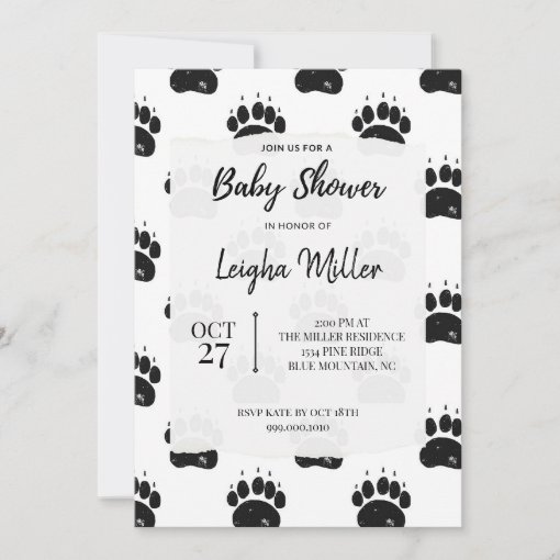Woodland Bear Paw Print Baby Shower Invitation Zazzle