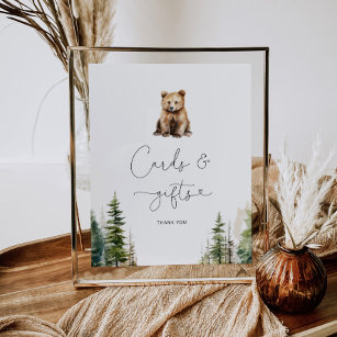 Woodland  bear pine trees cards and gifts sign