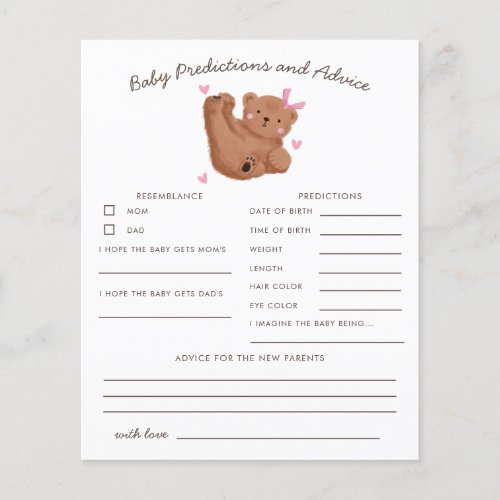 Woodland Bear Pink Baby Predictions  Advice Card