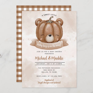 Woodland Bear Pumpkin Baby Shower Invitation