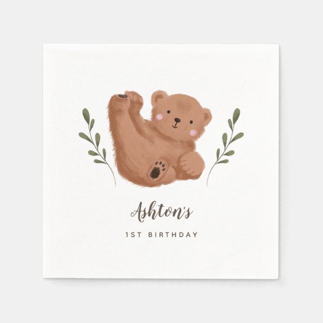 Woodland Bear Theme Boy Birthday Party  Napkins (Front)