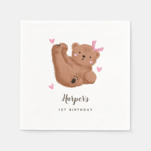 Woodland Bear Theme Girl Birthday Party Napkins