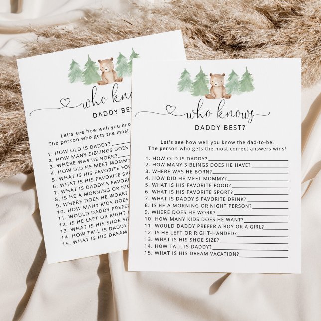 Woodland bear who knows daddy best baby shower (Creator Uploaded)