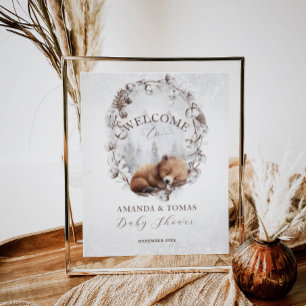 Woodland Bear Winter Baby Shower Welcome Poster