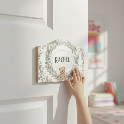 Woodland Bear Wreath Kids Room Name Sign