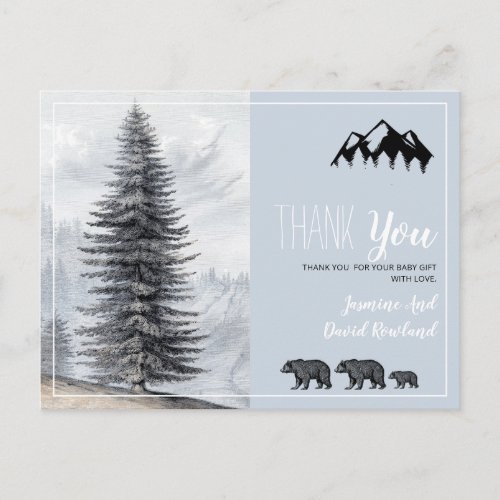 Woodland Bears Baby Shower Thank You Blue Gray Pos Postcard