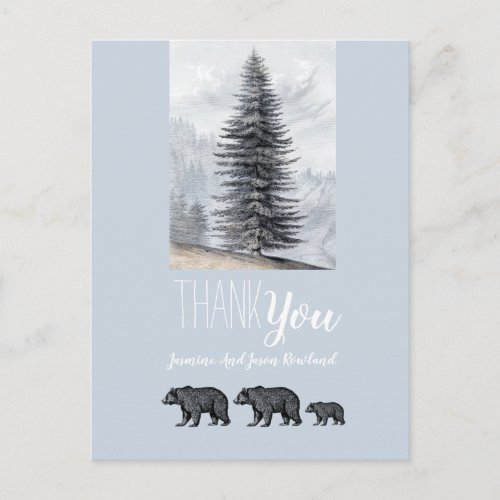 Woodland Bears Baby Shower Thank You Blue Gray Postcard