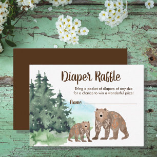 Woodland Bears Neutral Baby Shower Diaper Raffle Enclosure Card