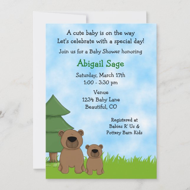 Woodland Bears Neutral Baby Shower Invitation (Front)