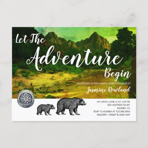 Woodland Bears Rustic Wilderness Baby Shower Invitation Postcard