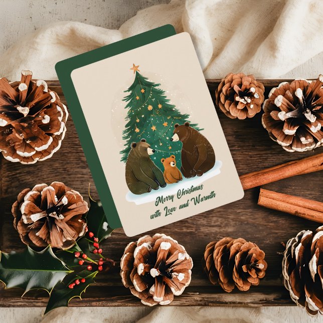 Woodland Bears Starry Tree Snowy Charm Christmas Holiday Card (Creator Uploaded)