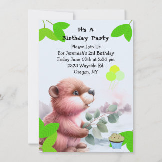 Woodland Beaver Birthday Invitation