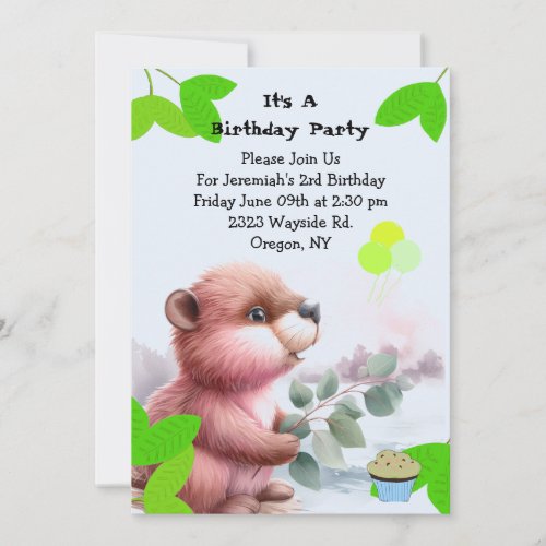 Woodland Beaver Birthday Invitation