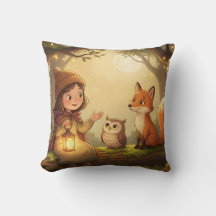 Woodland Bedtime Story Nursery Throw Pillow