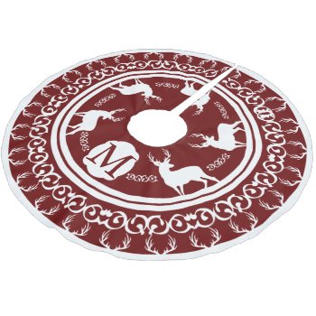 Woodland Berry And White Deer Antlers & Deer Brushed Polyester Tree Skirt by GrudaHomeDecor at Zazzle
