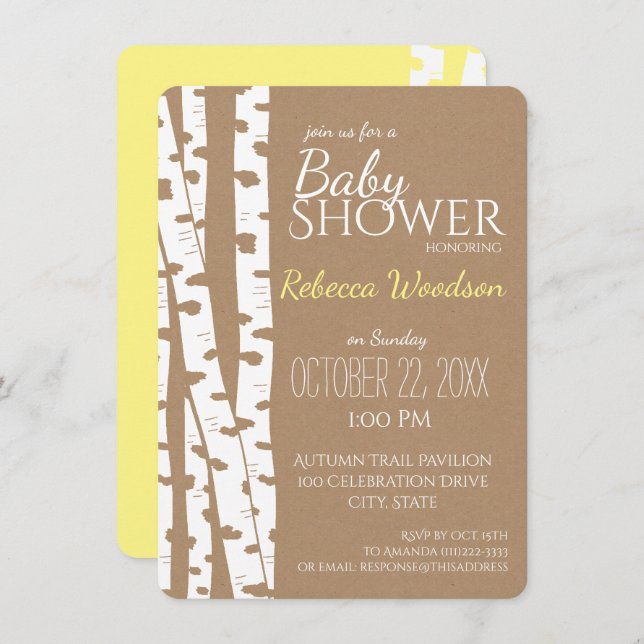Woodland Birch Tree Rustic Baby Shower Invitation (Front/Back)