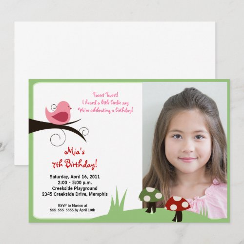 Woodland Birdie Pink *PHOTO* Birthday 5x7 Invitations
