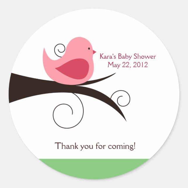 Woodland Birdie (Pink) Baby Shower Favor Sticker (Front)