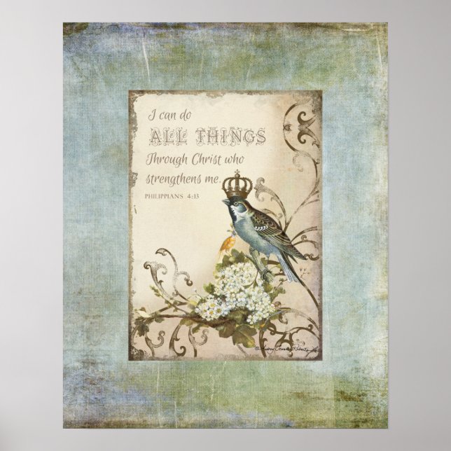 Woodland Birds - Blue Bird with Crown Floral Poster (Front)