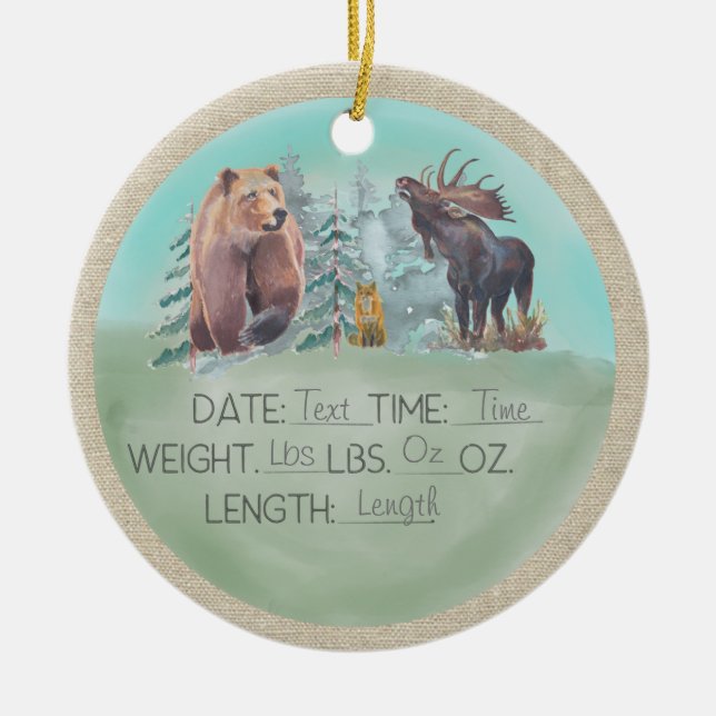 Woodland birth stats  ceramic ornament (Front)