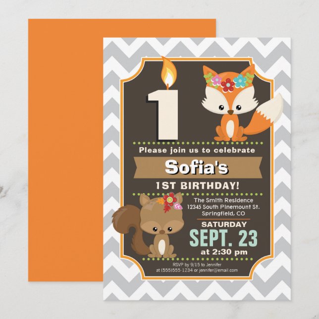Woodland Birthday Invitation (Front/Back)