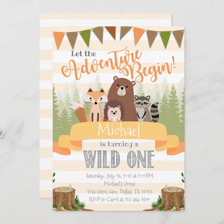Wild Woodland Animals Birthday Party Supplies Invitations 