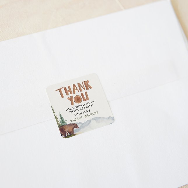 Woodland Birthday Party Thank You  Square Sticker (Creator Uploaded)