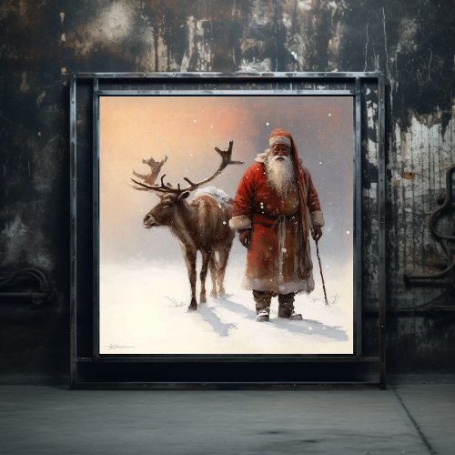 Woodland Black Santa  Reindeer in Quiet Solitude Poster
