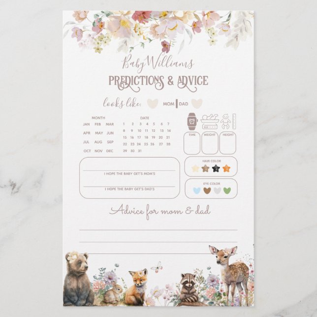 Woodland Bloom Pink Floral Girl Baby Shower Game (Front)