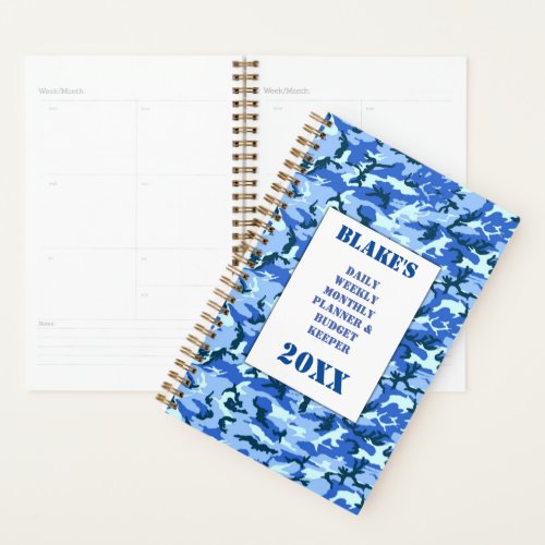 Woodland Blue Camouflage Daily Budget Planner