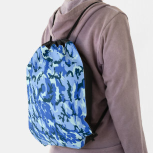 Woodland Blue Military Camouflage Drawstring Bag