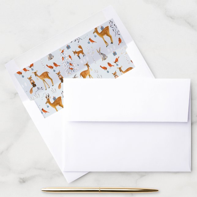 Woodland  Blue & White animals & birds pattern Envelope Liner (Desk)
