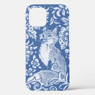 Woodland Blue & White Fox Floral Leaf Denim Cute iPhone 12 Case