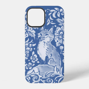 Woodland Blue & White Fox Floral Leaf Denim Cute iPhone 12 Case