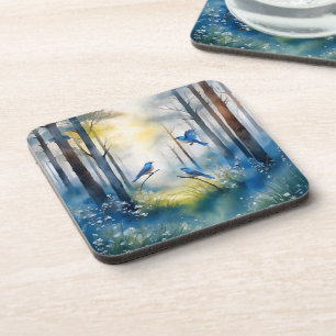 Woodland Bluebirds Scenic Forest Beverage Coaster