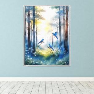 Woodland Bluebirds Scenic Forest Canvas Print