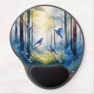Woodland Bluebirds Scenic Forest Gel Mouse Pad