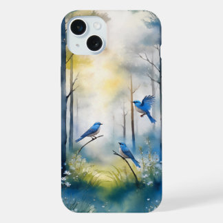 Woodland Bluebirds Scenic Forest iPhone 15 Plus Case
