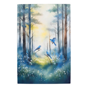 Woodland Bluebirds Scenic Forest Metal Print