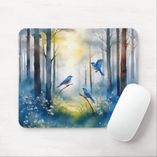 Woodland Bluebirds Scenic Forest Mouse Pad