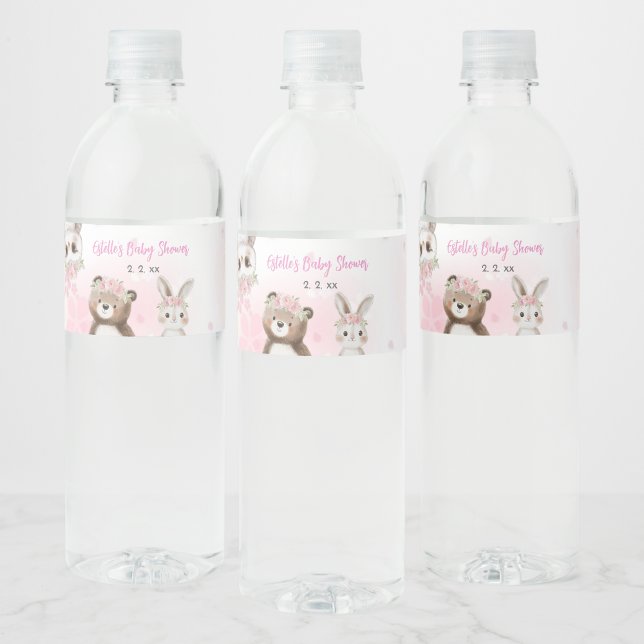 Woodland Blush Baby Shower Water Bottle Label (Creator Uploaded)