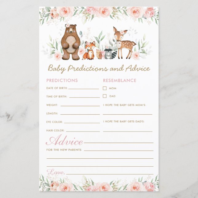Woodland Blush Floral Baby Predictions and Advice (Front)