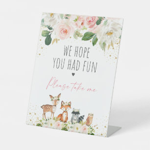 Woodland Blush Floral Baby Shower Party Favor Pedestal Sign