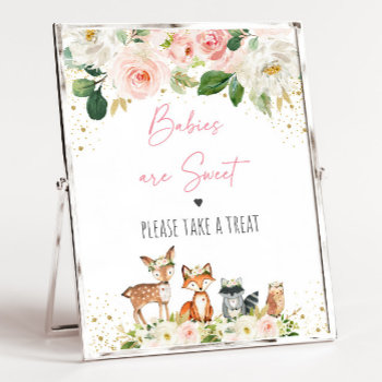 Woodland Blush Floral Baby Shower Treat Sign by LittlePrintsParties at Zazzle