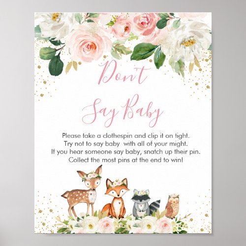 Woodland Blush Floral Dont Say Baby Game Poster