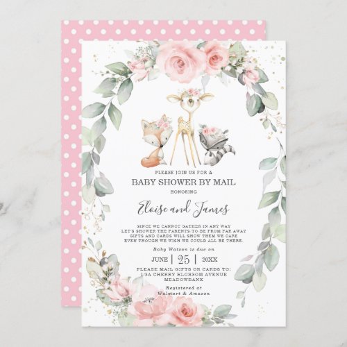Woodland Blush Floral Greenery Baby Shower by Mail Invitation