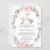 Woodland Blush Floral Greenery Baby Shower by Mail Invitation (Front)